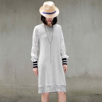 裏毛×レース　ライン入りワンピース　202K037 B.TOPグレー