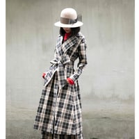 高密度ツイルチェックロングラップコート193C072A.ベージュ