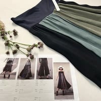 182S038 三配色ロングフレアスカート　G.アッシュブルー