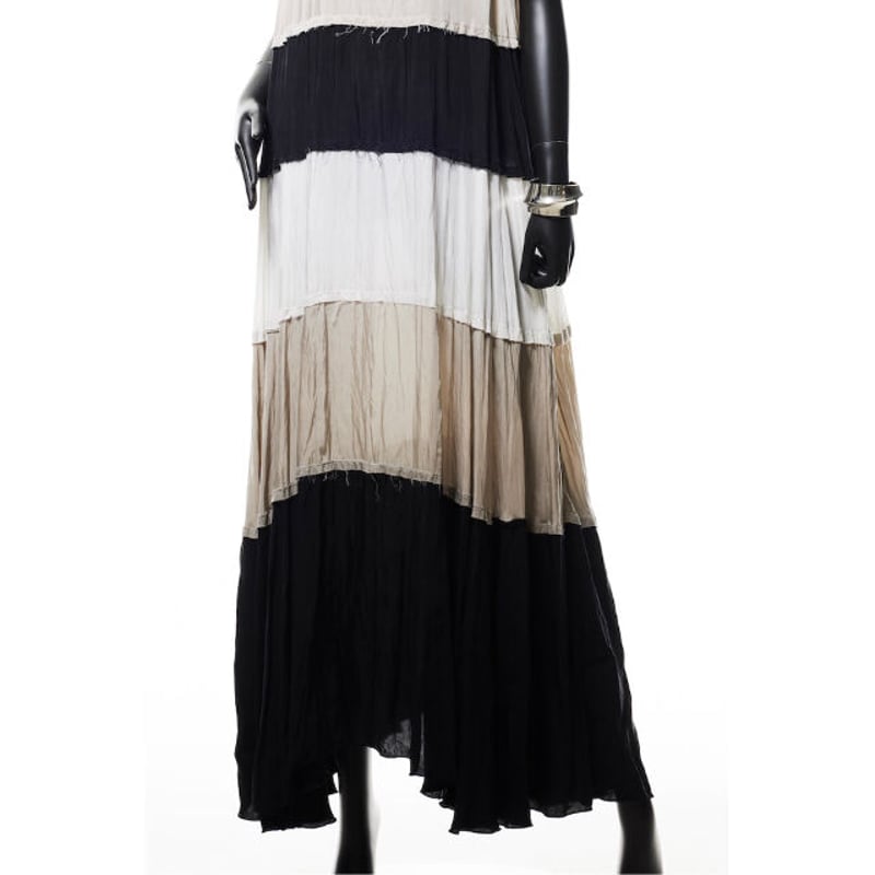 221O010 三配色ティアードドレス A.ホワイト×アイスグレー×ブラック | Cil 