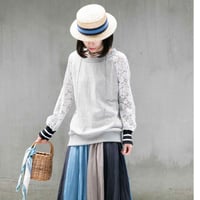 裏毛×レースライン入りプルオーバー201K036 B.TOPグレー