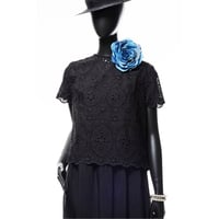 221B013 バイカラークルー半袖プルオーバー　B.ブラック×ブラック