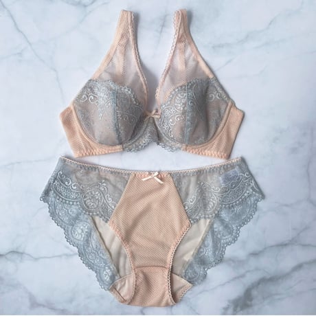 Floral Pink ×Blue Lace Underwire Bra