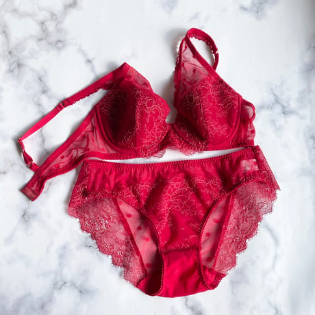 Polka Dot Underwire Bra｜Berry Red