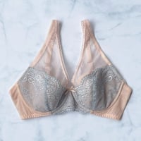 Floral Pink ×Blue Lace Underwire Bra