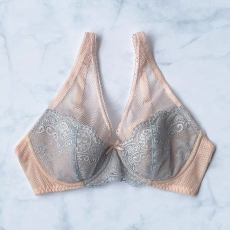 Floral Pink ×Blue Lace Underwire Bra