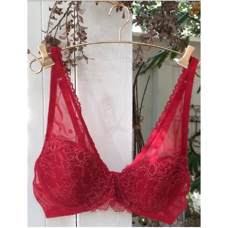Polka Dot Underwire Bra｜Berry Red