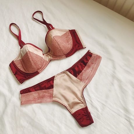 Bicolor Silk Underwire Bra｜Wine Red