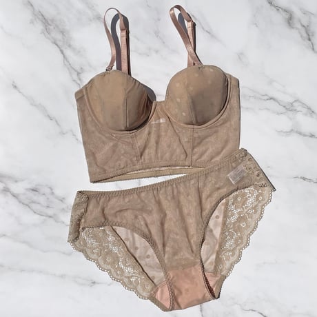 Dot Strapless set Bikini｜Beige