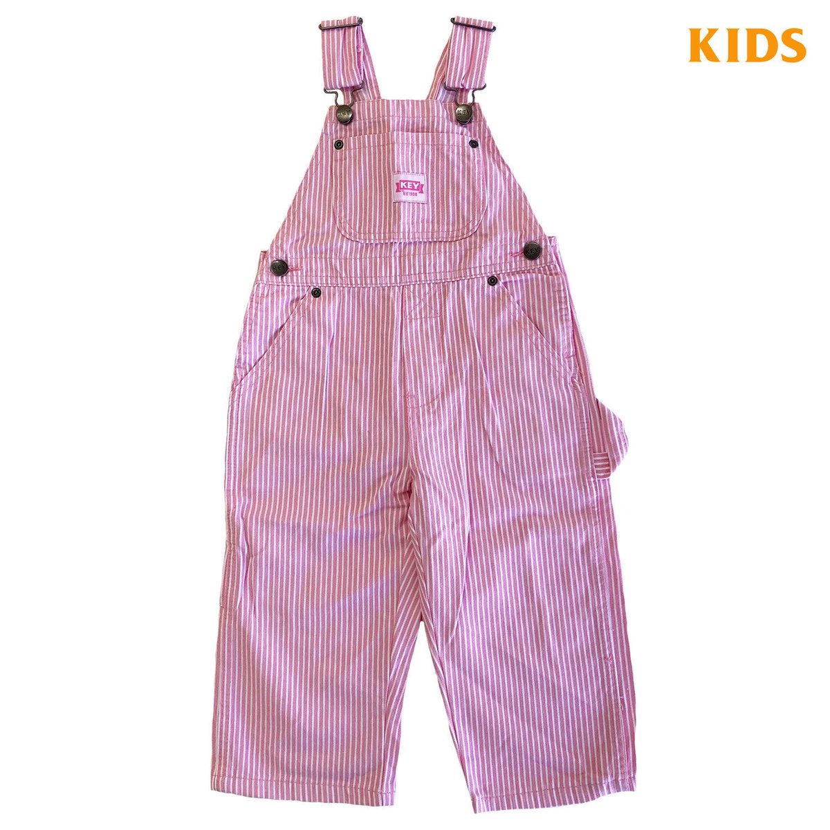 KEY KIDS&TODDLER BIB OVERALL PinkWhiteStripe S