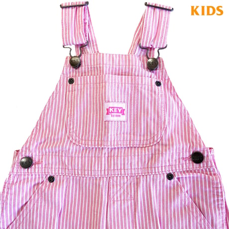 KEY　KIDS&TODDLER　 BIB OVERALL　PinkWhiteStripe　SIZE 2T～7　キー　オーバーオール　ビブ　ピンクストライプ