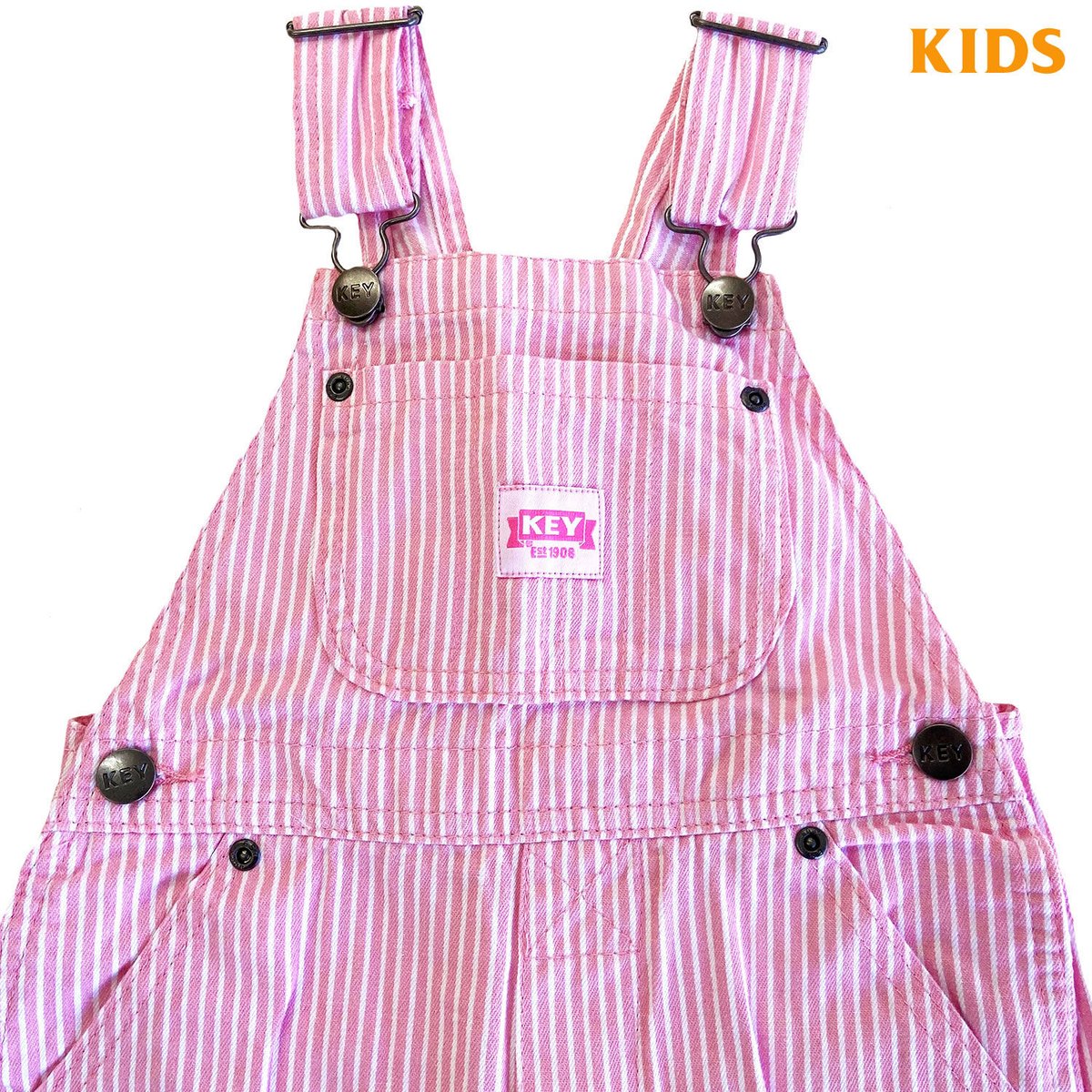 KEY　KIDS&TODDLER　 BIB OVERALL　PinkWhiteStripe　SIZE 2T～7　キー　オーバーオール　ビブ　 ピンクストライプ