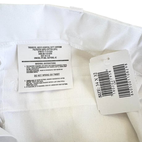 DEAD STOCK　米軍 HOSPITAL DUTY　WHITE TROUSERS  ホスピタル デューティー  ホワイトトラウザーズ US　ワークパンツ　W34