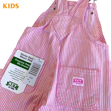 KEY　KIDS&TODDLER　 BIB OVERALL　PinkWhiteStripe　SIZE 2T～7　キー　オーバーオール　ビブ　ピンクストライプ