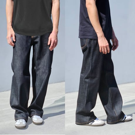 NEO BLUE Baggy Jeans  Indigo Black Gold Stitch ネオブルー　デニムパンツ  MADE IN USA