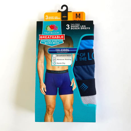 FRUIT OF THE LOOM / 3 BREATHABLEB  SHORT LEG  BOXER BRIEFS フルーツオブザルーム ボクサーブリーフ コットンメッシュ ショート 3枚パック