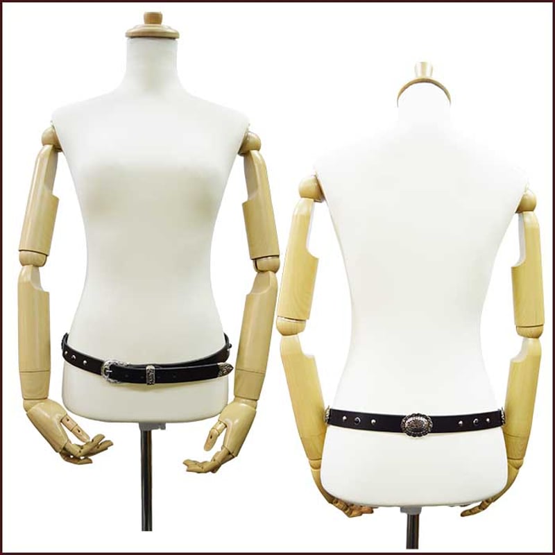 ウエスタンベルト コンチョ付き 黒スタッズ 24mm幅 3点金具 革 牛革 本