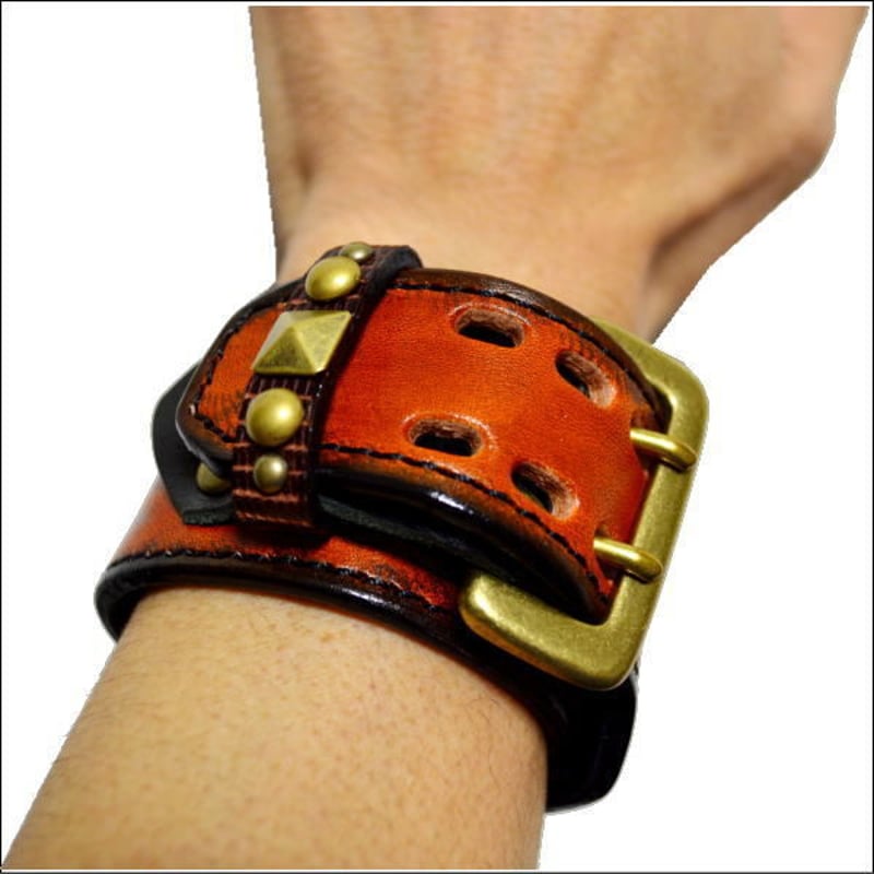 レザースタッズリストバンド（ブレス）トカゲ革 エイ革 10008048