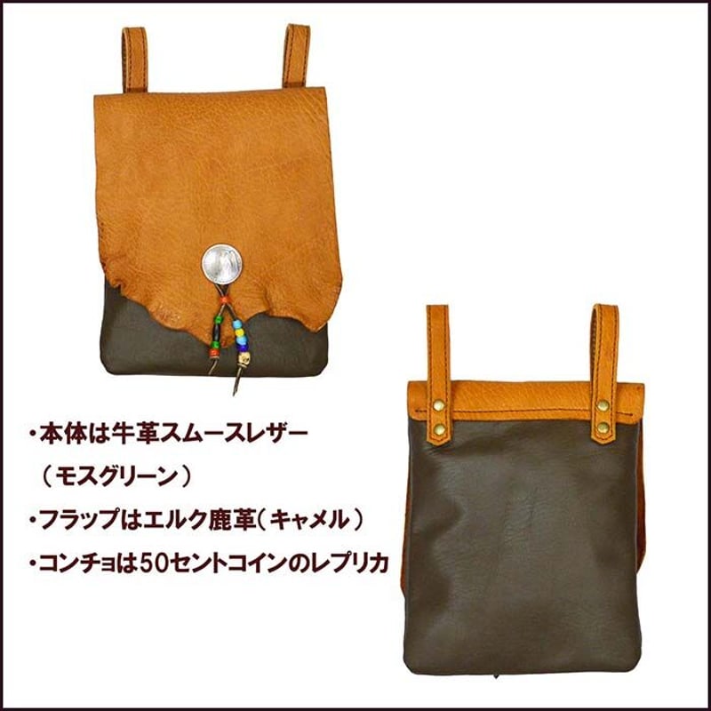 鹿革X牛革 ウエストバッグ ディアスキン エルク鹿 CAMEL メディシン 