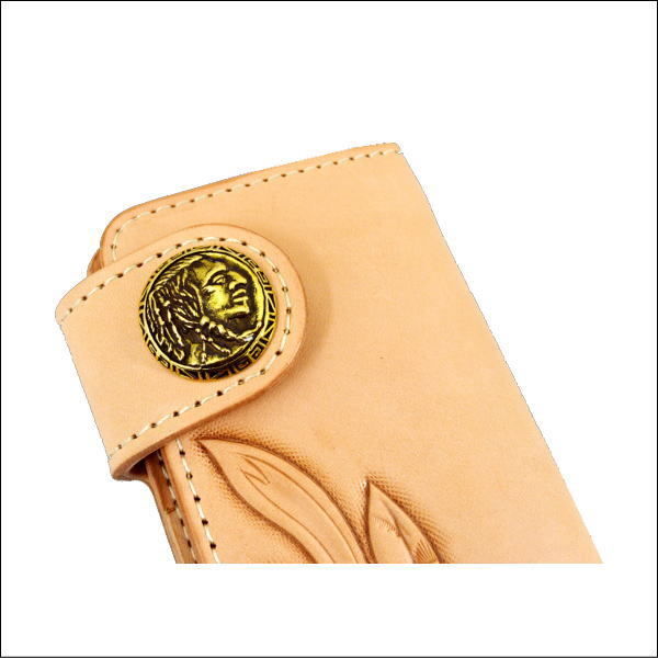 長財布 牛革 ヌメ革 リーフ カービング レザークラフト 長財布