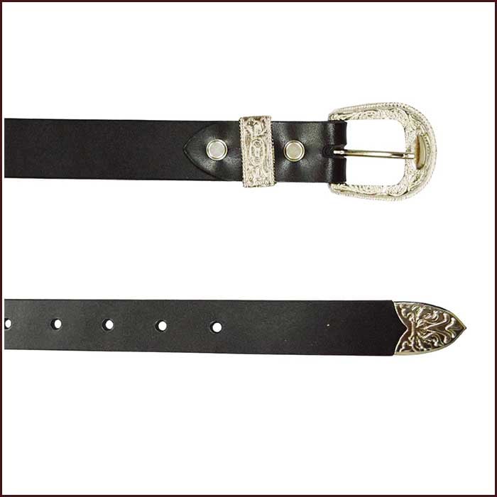 ウエスタンベルト コンチョ付き 黒スタッズ 24mm幅 3点金具 革 牛革 本