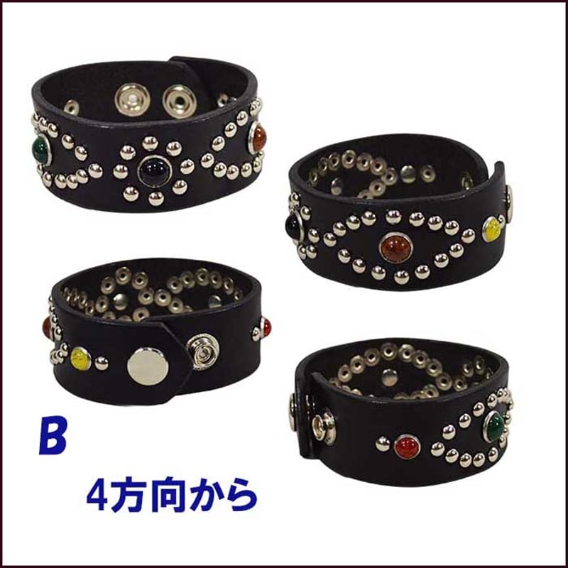 スタッズブレス 革 牛革 本革 栃木レザー リストバンド カラー