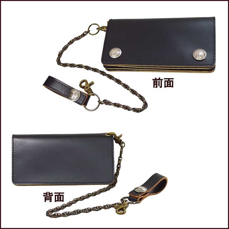 トラッカーウォレット チェーン付き 長財布 牛革 コンチョ付き メンズ