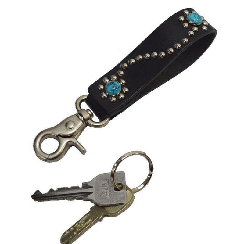 ベルトループ キーホルダー メンズ フラワースタッズ ターコイズ