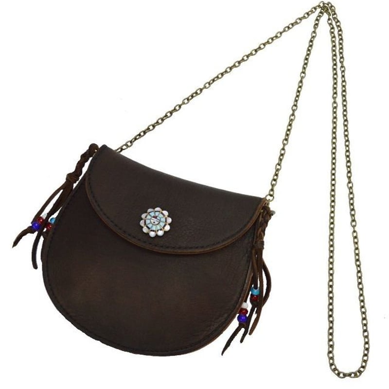 鹿革のポーチ バイカラーアメジストの鹿角コンチョ 鹿革のポーチ バイ