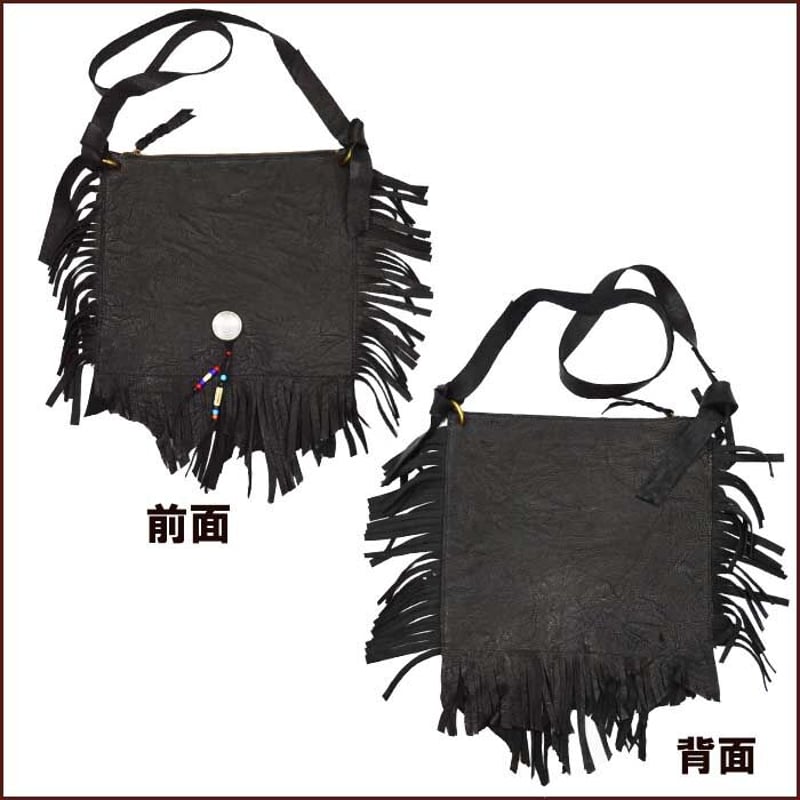 鹿革 ショルダーバッグ 黒色 フリンジ 革 皮 本革 エルクスキン 鹿革 ショルダーバッグ 黒色 フリンジ 革 皮 本革 エルクスキン