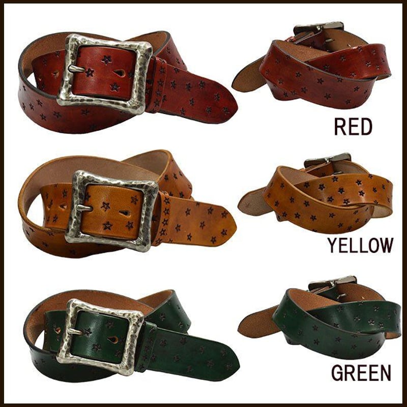 アンティーク調 ベルト 革 本革 牛革 星スタンピング 40mm幅