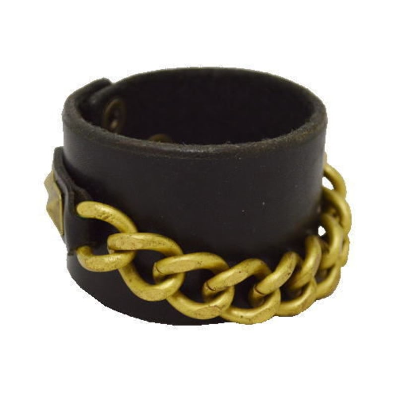 革 牛革 本革 リストバンド 真鍮チェーンレザーブレス メンズ
