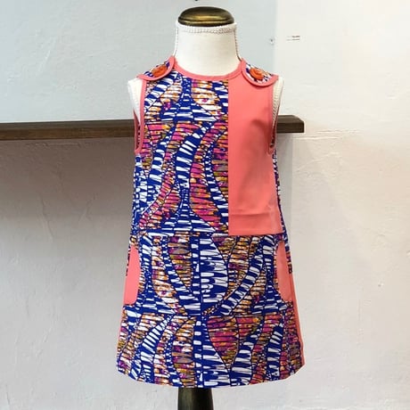 北欧ブランドプリント柄ワンピース Emilia bebe 1272050 Kids Sleeveless dress in Sinikka print and pink block color