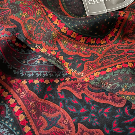 フランス製ヴィンテージ生地のペイズリー柄シルクスカーフ（BLACK*DarkGREEN Paisley） | SANDÉMEREEN