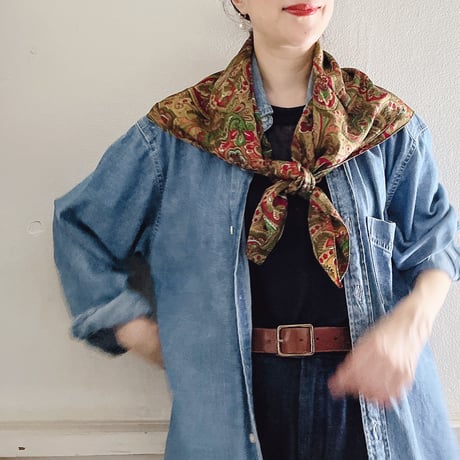 フランス製ヴィンテージ生地のシルクスカーフ（MUSTARD Paisley） | SANDÉMEREEN