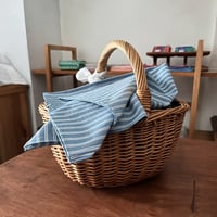 コットンリネンストライプ大判バンダナ（Smoky BLUE*WHITE）