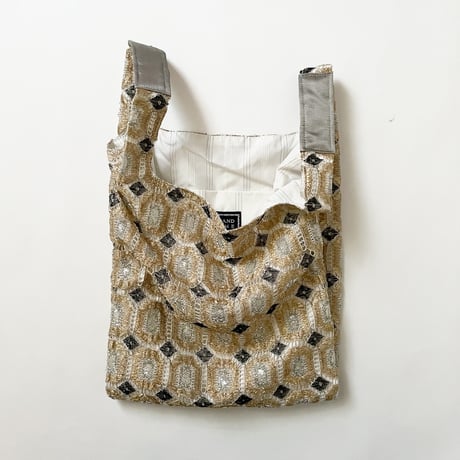 フランス製ヴィンテージレース生地のマーケットバッグ（GOLD*SILVER Lace）