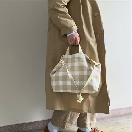 フランス製ヴィンテージ生地のショルダートートバッグ（BEIGE*YELLOW Check） | SANDÉMEREEN