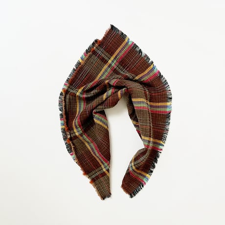 フランス製ヴィンテージ生地のコットンプチスカーフ・バンダナ（BROWN * Multicolor Check） | SANDÉMEREEN