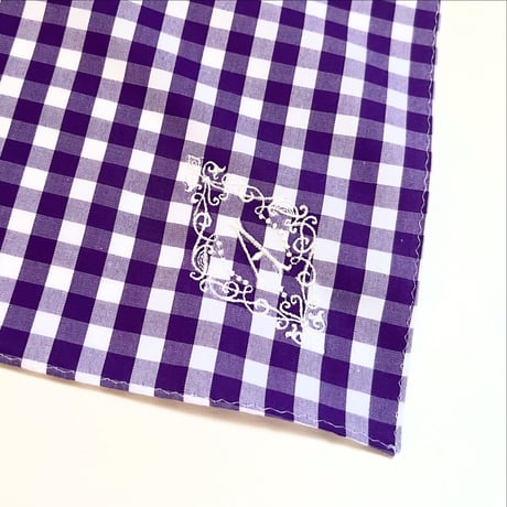 イニシャル刺繍ギンガムチェックのハンカチ（VIOLET*WHITE）