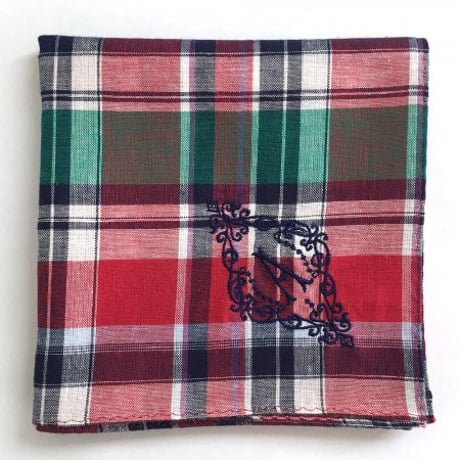 イニシャル刺繍チェックのハンカチ（RED*GREEN*NAVY）