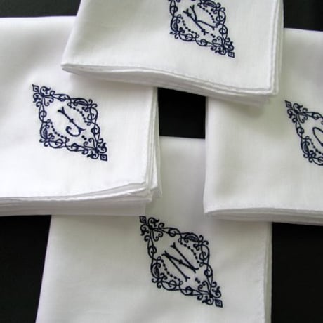 イニシャル刺繍ハンカチ（NAVY）