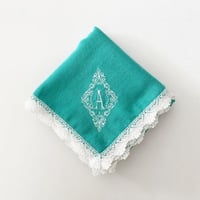 イニシャル刺繍ダブルガーゼレースハンカチ（GREEN）