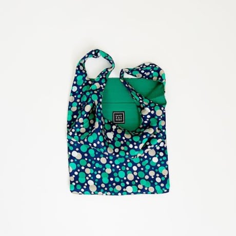 スイス製ヴィンテージシルク生地のドット柄バッグ（NAVY * GREEN）