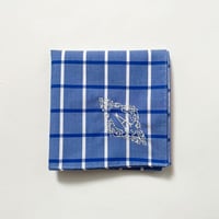 イニシャル刺繍チェックのハンカチ（BLUE*WHITE）