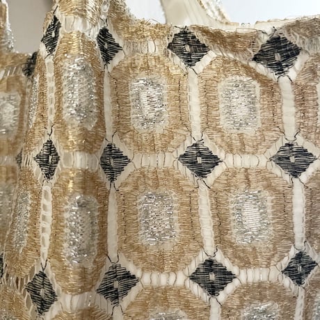 フランス製ヴィンテージレース生地のマーケットバッグ（GOLD*SILVER Lace）