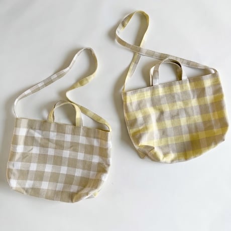 フランス製ヴィンテージ生地のショルダートートバッグ（BEIGE*YELLOW Check） | SANDÉMEREEN