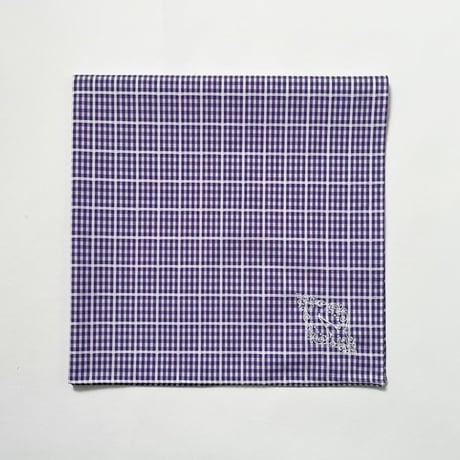 イニシャル刺繍ドビー織ギンガムチェックのハンカチ（PURPLE*WHITE）