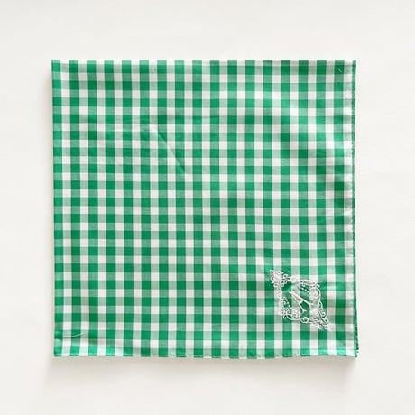 イニシャル刺繍ギンガムチェックのハンカチ（GREEN*WHITE）