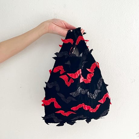 フランス製ベルベットリボン生地のバッグ（BLACK * RED） | SANDÉMEREEN